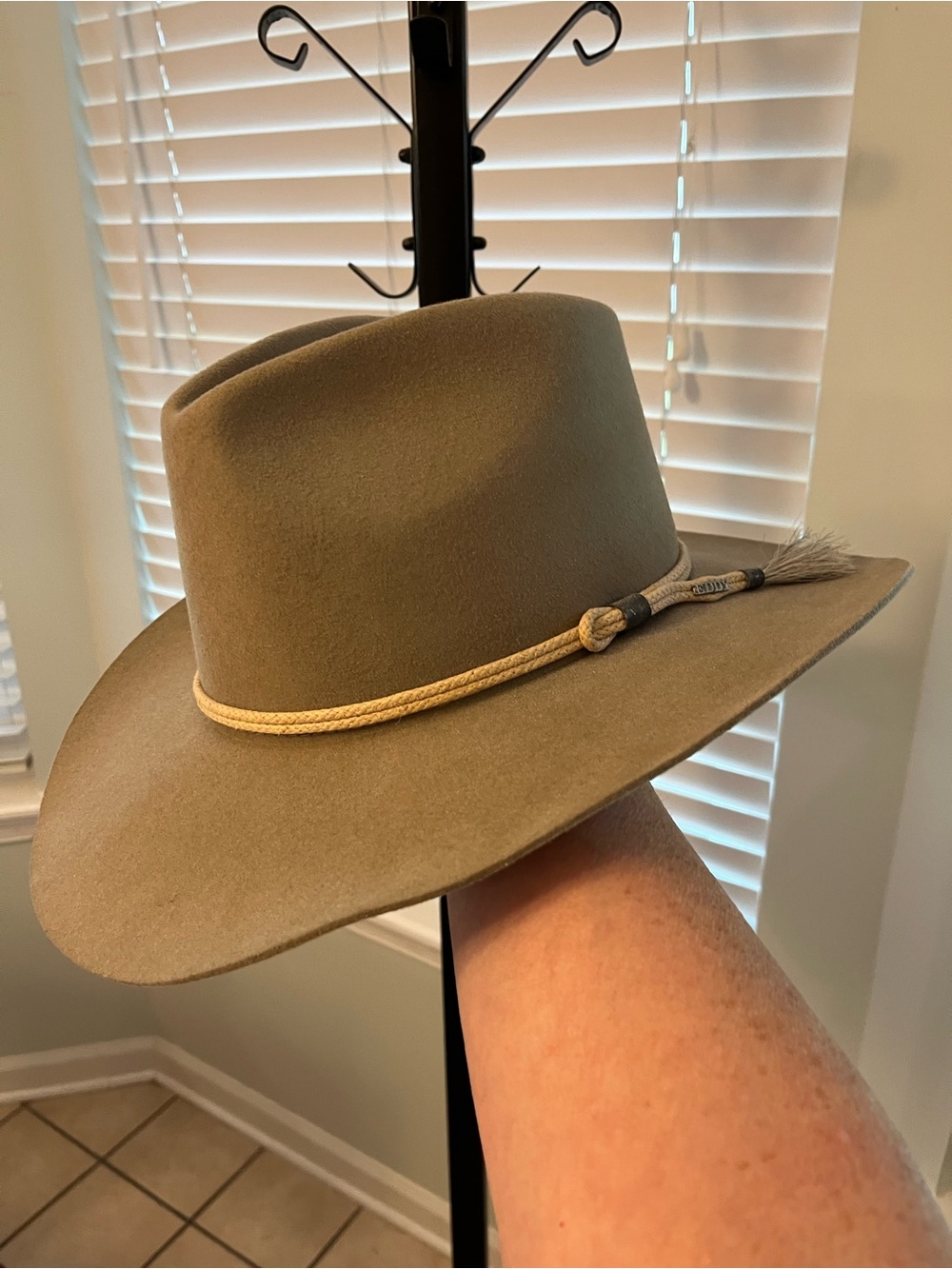 Eddy Men's Felt Ranch Hat (Stetson-like) with Braided Rope Band — Olive/Tan